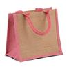 Luxury Padded Handles Natural Jute Bag with Pink Trim