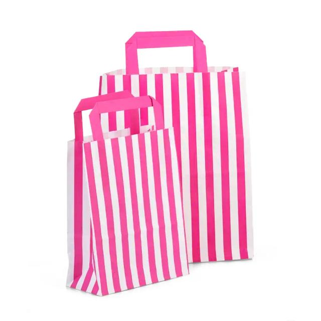 Candy Striped Shocking Pink Paper Carrier Bags