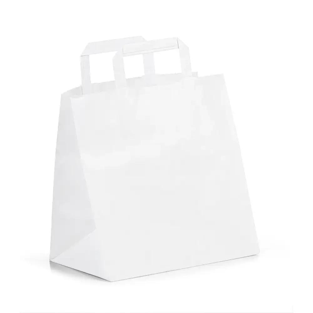 White paper carrier discount bags with flat handles