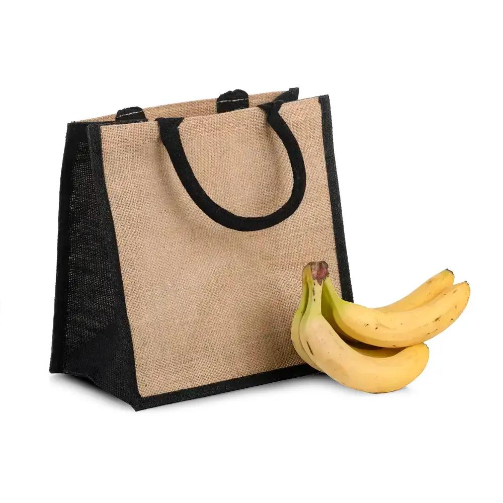 Luxury Padded Handles Natural Jute Bag with Black Trim