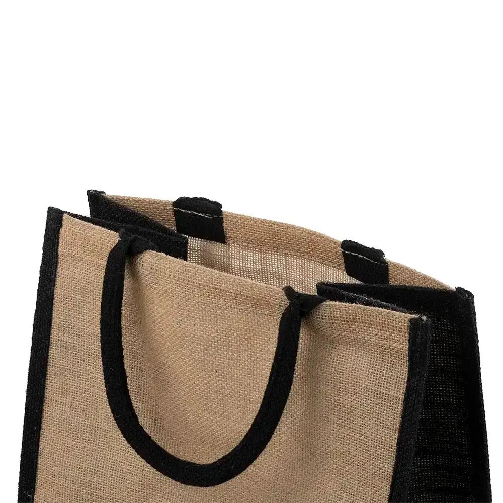 Luxury Padded Handles Natural Jute Bag with Black Trim