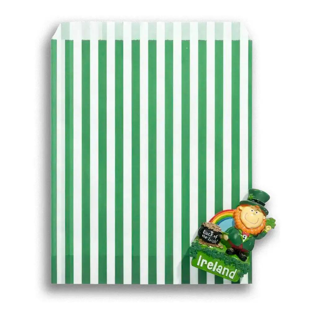 Green Candy Stripe Paper Bags