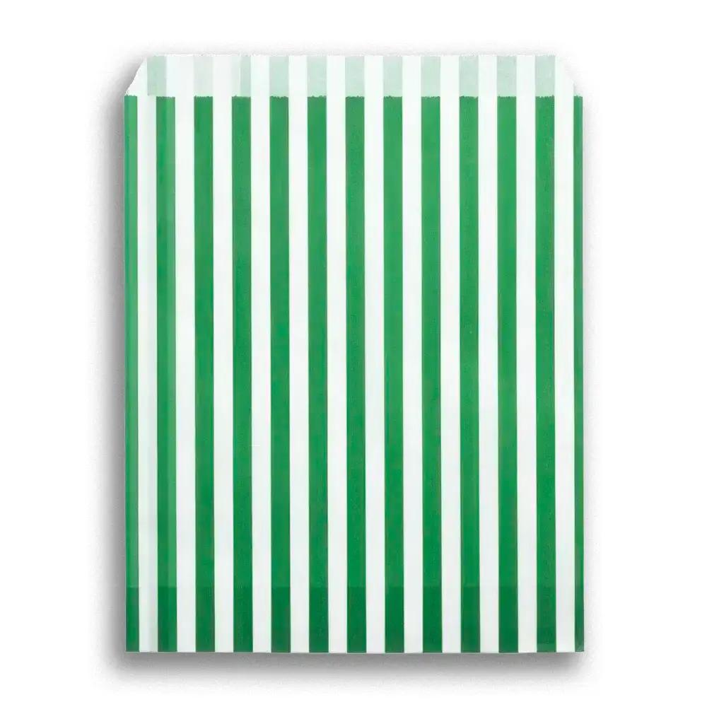 Green Candy Stripe Paper Bags