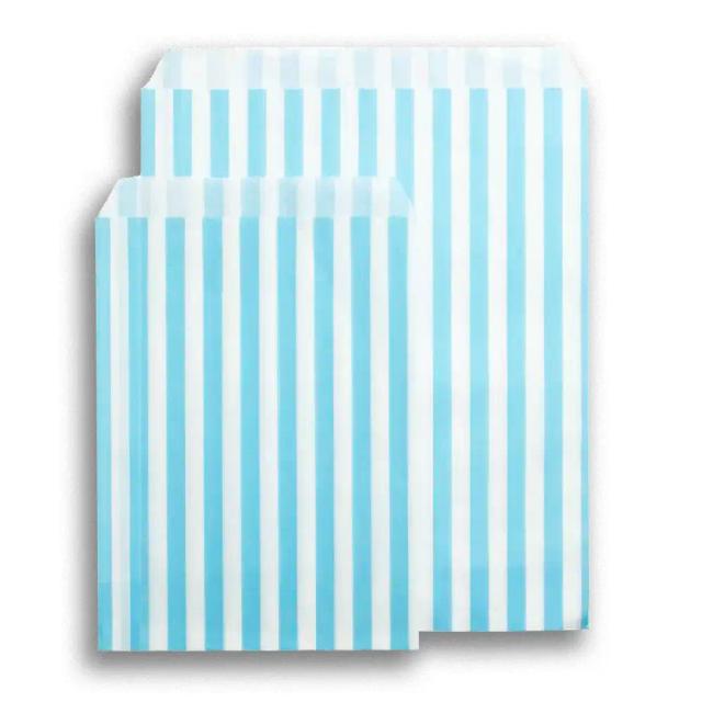 Candy Striped Light Blue Paper Bags