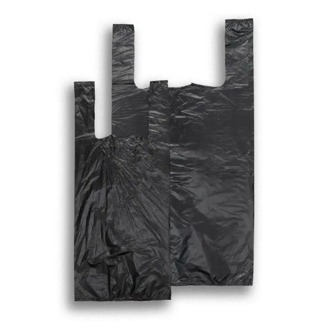 Vest Style Recycled Black Plastic Carrier Bags