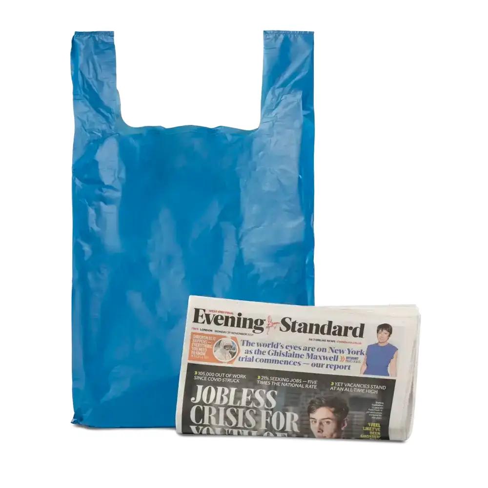 Vest Style Recycled Blue Plastic Carrier Bags