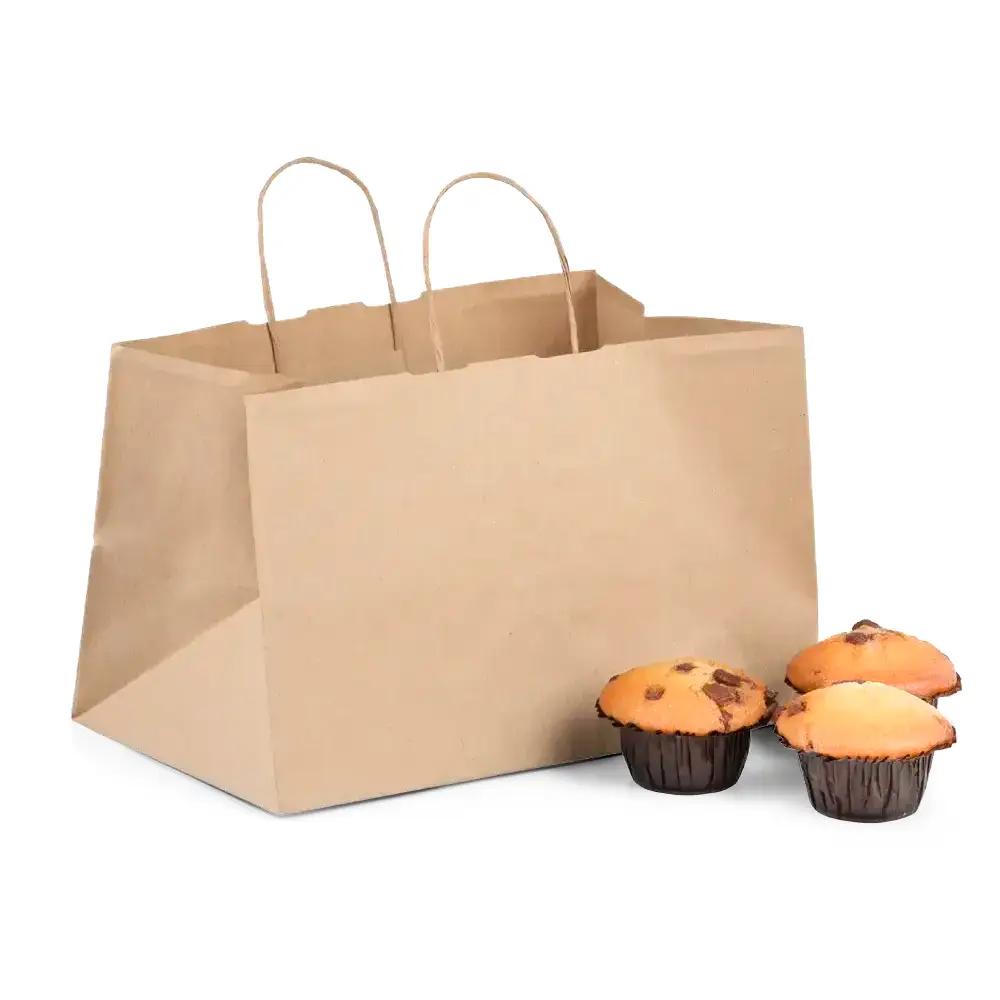 Wide Base Brown Paper Carrier Bags With Twisted Handles