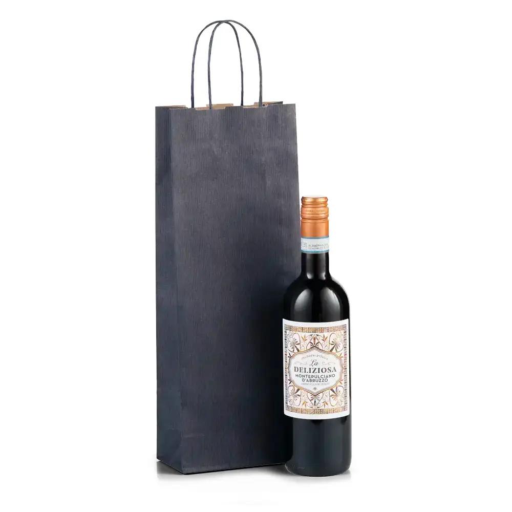 Italian Blue One Bottle Paper Bag with Twisted Handles