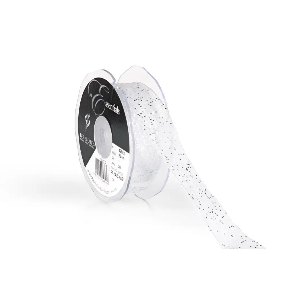 Sparkly Sheer Glitter White Ribbon 25mm x 20m